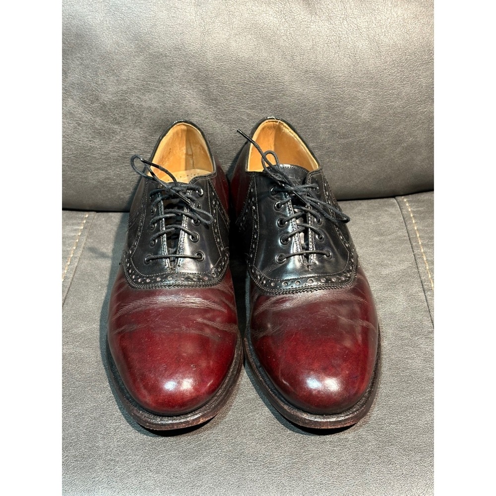 Johnston & Murphy Limited Mens‎ 7 D/B Saddle Shoes Burgundy Black Leather Brogue